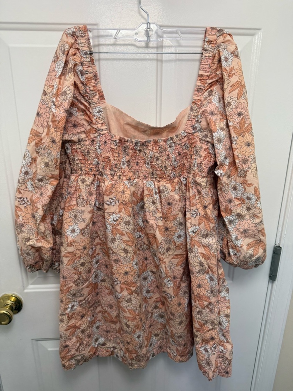 J.Crew Square Neck Long Sleeve Light Pink Floral Mini Dress M Pockets Spring - Picture 6 of 6